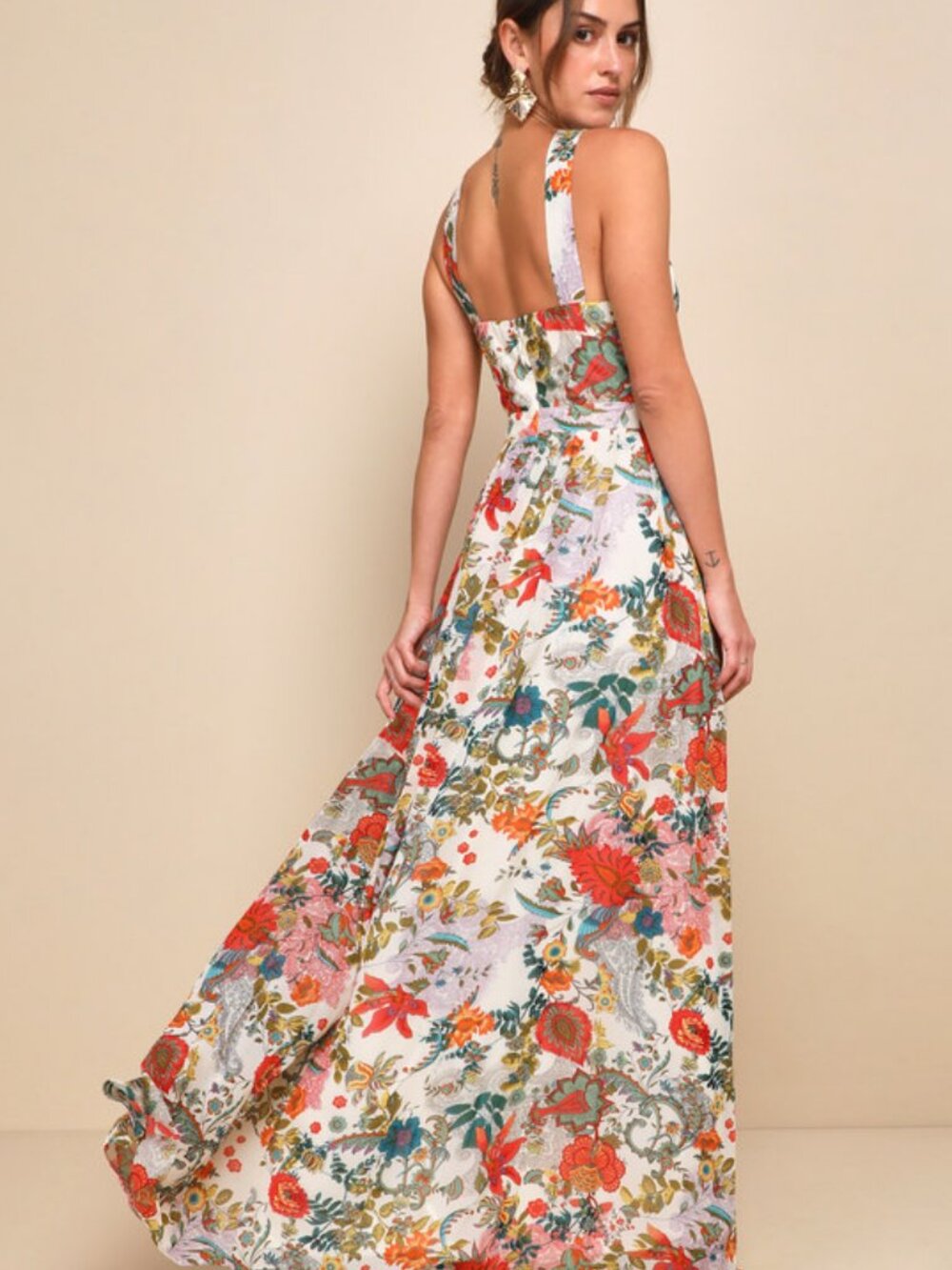 Like New | Lulus | Size L | Lilja Cream Floral Print Maxi Dress - Picture 2 of 7